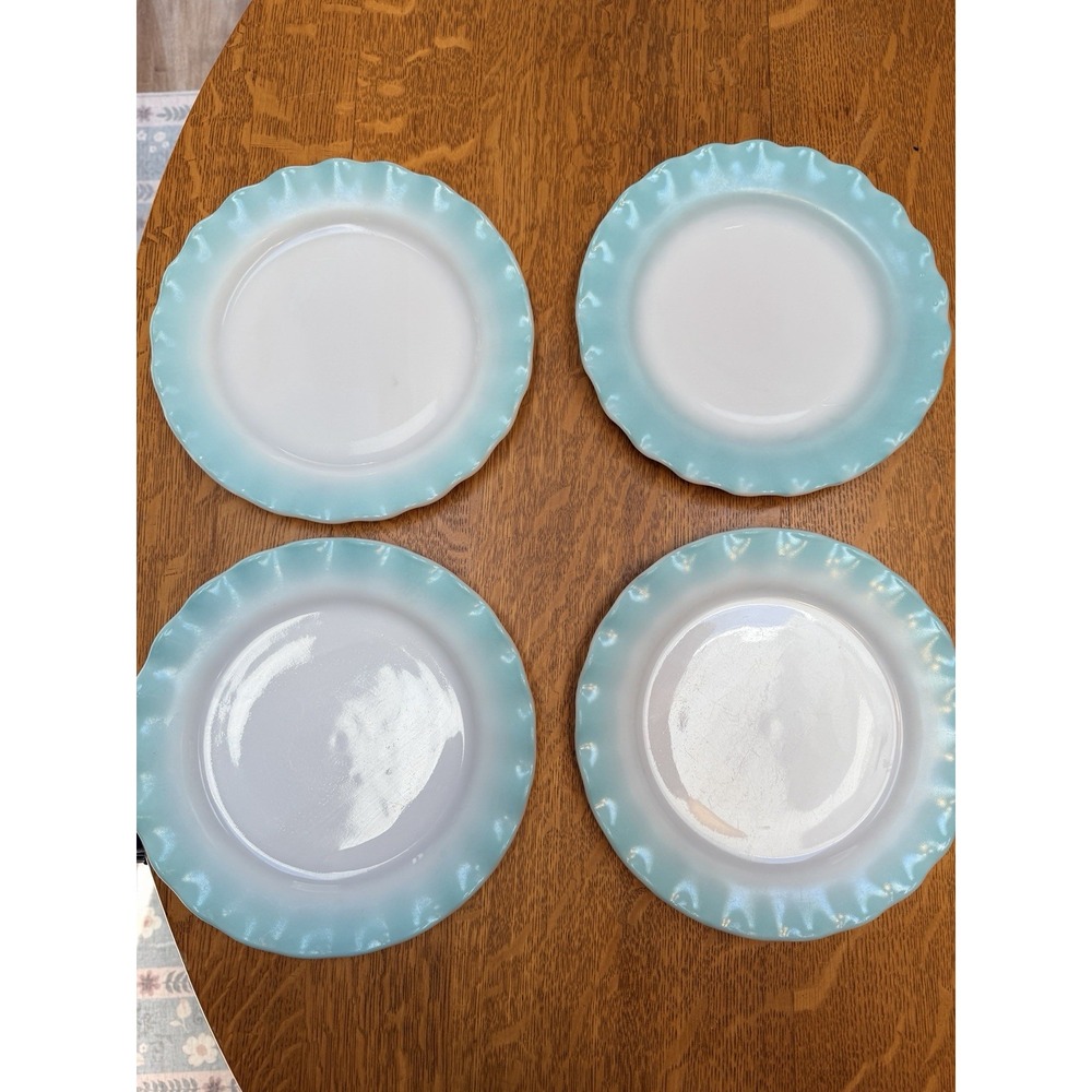 Set Of 4 Hazel Atlas Ripple Crinoline Aqua 9" Plates MCM Excellent